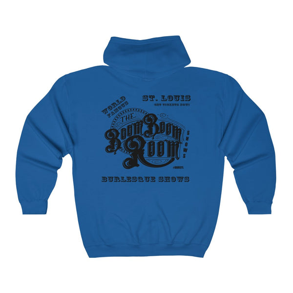 Hoodie - Boom Boom Room - Marquee Logo - Black On Three Color Choice - Red Blue White