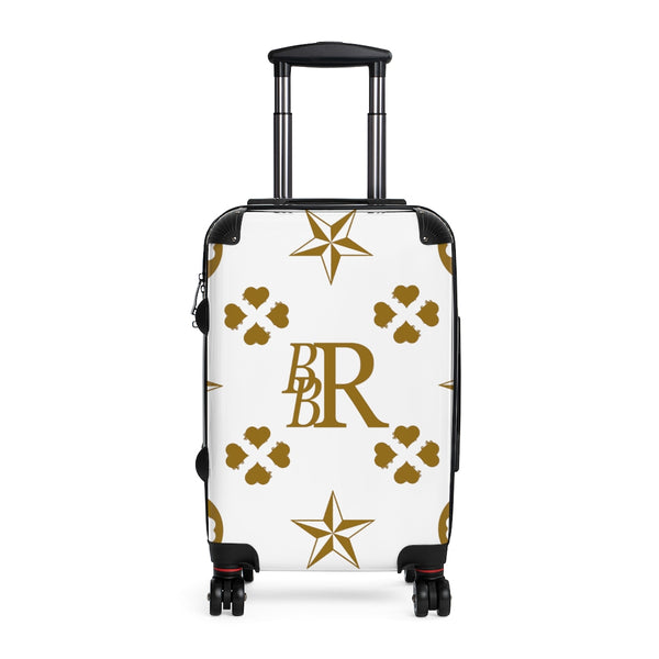 Suitcase - White With Boom Boom Room Designer Pattern In Gold