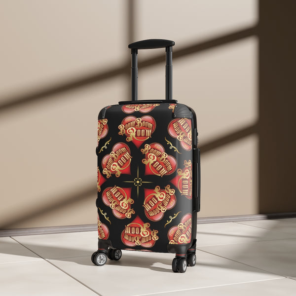Suitcase - Black With Boom Boom Room Designer Pattern In REd