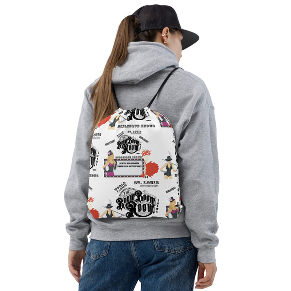 Backpack - Drawstring Style - White With Marque Vintage Style Artwork