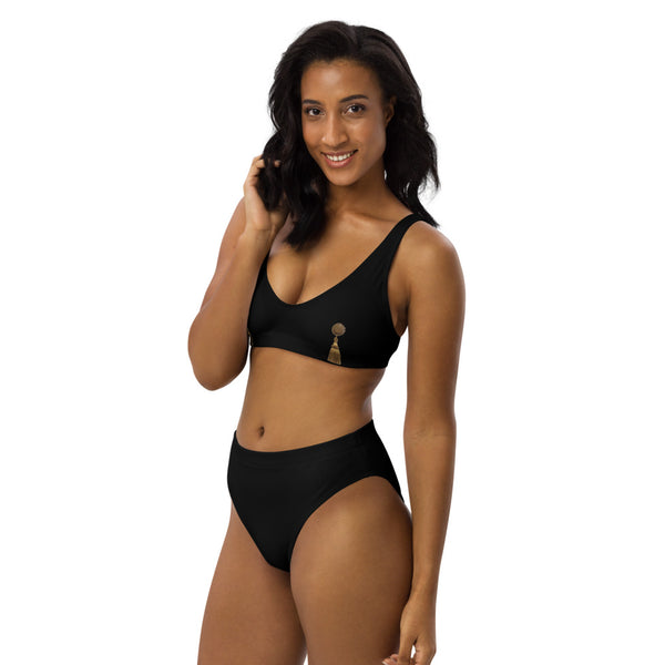 Swimsuit - Sexy Black Suit With Printed Pasties - Recycled high-waisted bikini