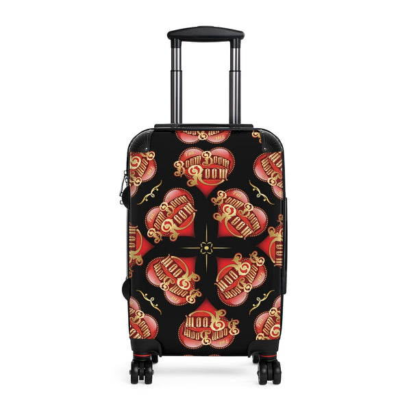 Suitcase - Black With Boom Boom Room Designer Pattern In REd